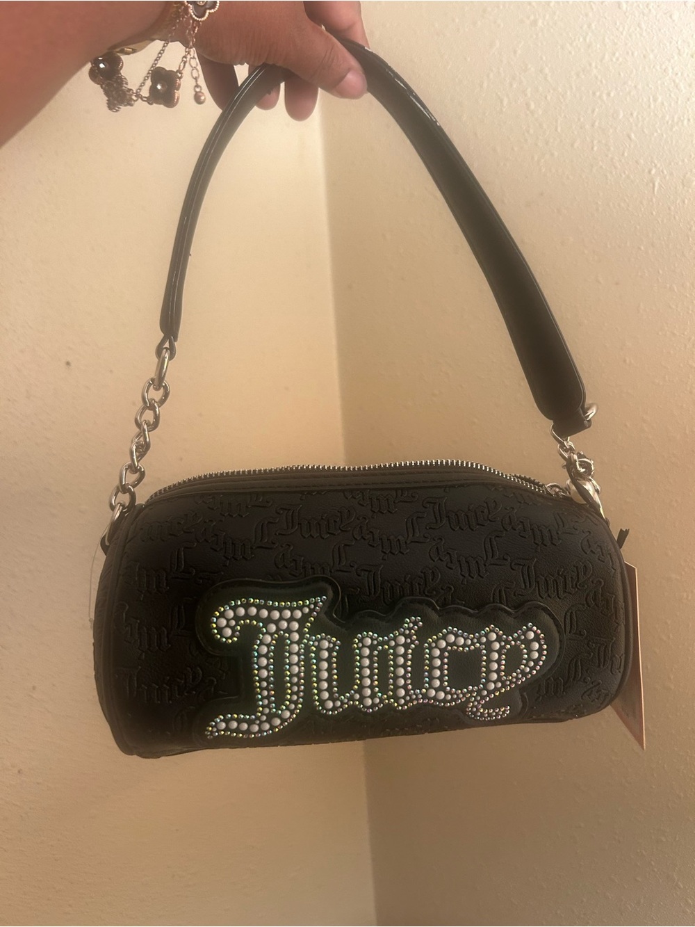 Juicy Couture Black Shoulder Bag with Rhinestone Logo